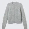 Cárdigan con cremallera de mezcla de lana y mangas raglán – Gris jaspeado Cárdigan con cremallera de mezcla de lana y mangas raglán – Gris jaspeado