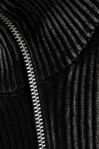 Cárdigan con cremallera de punto elástico Taiki – Rayas bicolores en negro y gris