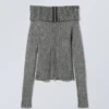 Cárdigan con cremallera y hombros al aire Vanna – Gris bicolor Cárdigan con cremallera y hombros al aire Vanna – Gris bicolor