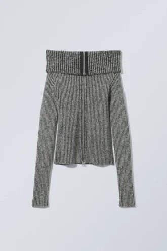 Cárdigan con cremallera y hombros al aire Vanna – Gris bicolor