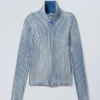 Cárdigan con cuello alto y cremallera, lavado – Azul lavado Cárdigan con cuello alto y cremallera, lavado – Azul lavado
