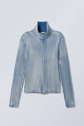 Cárdigan con cuello alto y cremallera, lavado – Azul lavado