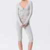Cárdigan con cuello en V fruncido de Belle B – Gris claro jaspeado Cárdigan con cuello en V fruncido de Belle B – Gris claro jaspeado