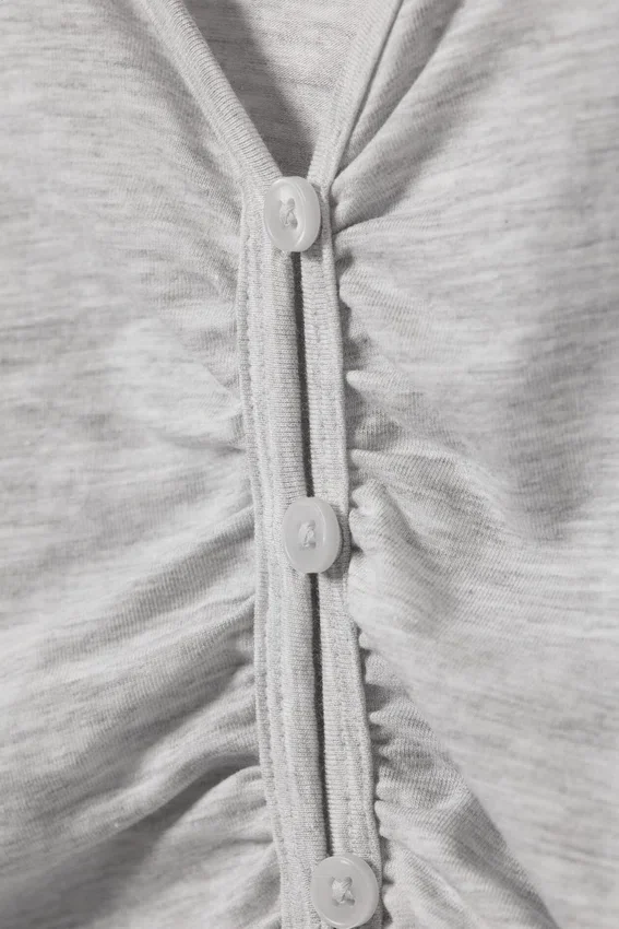 Cárdigan con cuello en V fruncido de Belle B – Gris claro jaspeado Cárdigan con cuello en V fruncido de Belle B – Gris claro jaspeado