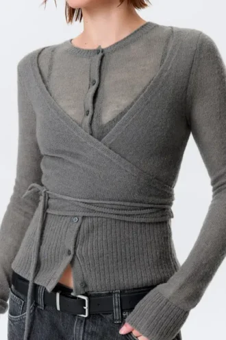 Cárdigan cruzado con botones de mezcla de lana – Gris