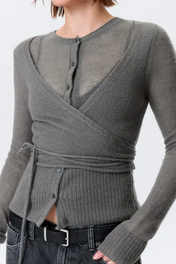 Cárdigan cruzado con botones de mezcla de lana – Gris Cárdigan cruzado con botones de mezcla de lana – Gris