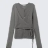 Cárdigan cruzado con botones de mezcla de lana – Gris Cárdigan cruzado con botones de mezcla de lana – Gris