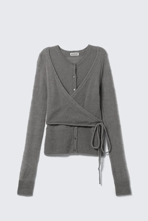 Cárdigan cruzado con botones de mezcla de lana – Gris Cárdigan cruzado con botones de mezcla de lana – Gris