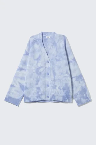Cárdigan de algodón de punto jacquard – Azul lavado – Tie-dye