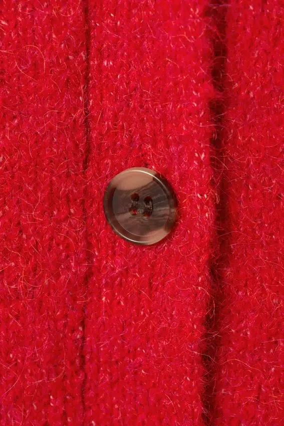 Cárdigan de cuello en V con canalé – Rojo brillante Cárdigan de cuello en V con canalé – Rojo brillante
