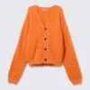 Cárdigan de cuello en V con pelo – Naranja