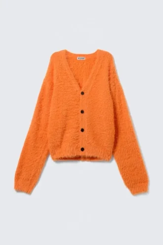 Cárdigan de cuello en V con pelo – Naranja