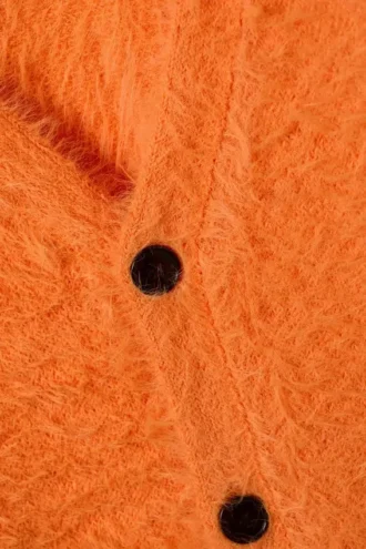 Cárdigan de cuello en V con pelo – Naranja