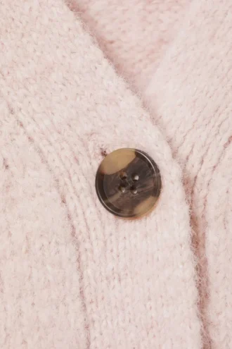 Cárdigan de cuello en V con ribetes – Rosa pálido