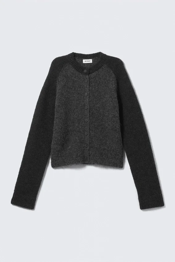 Cárdigan de mezcla de lana de corte entallado y suave – Gris oscuro jaspeado Cárdigan de mezcla de lana de corte entallado y suave – Gris oscuro jaspeado