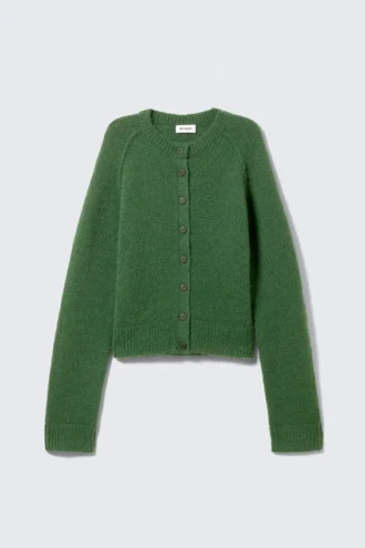 Cárdigan de mezcla de lana de corte entallado y suave – Verde oscuro