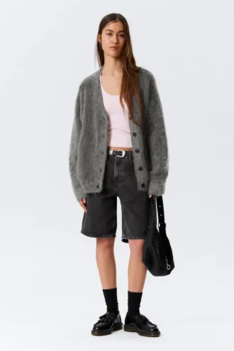 Cárdigan de mezcla de mohair – Gris oscuro
