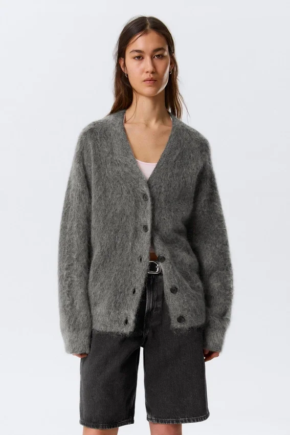Cárdigan de mezcla de mohair – Gris oscuro Cárdigan de mezcla de mohair – Gris oscuro