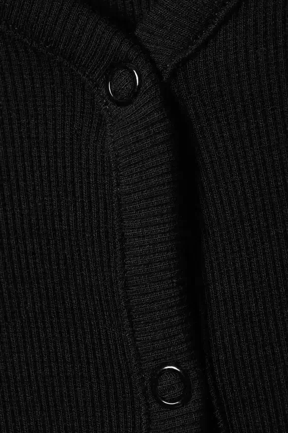 Cárdigan de pijama de manga larga acanalado – Negro Cárdigan de pijama de manga larga acanalado – Negro