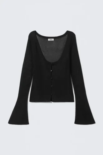 Cárdigan de punto abierto con botones – Negro Cárdigan de punto abierto con botones – Negro