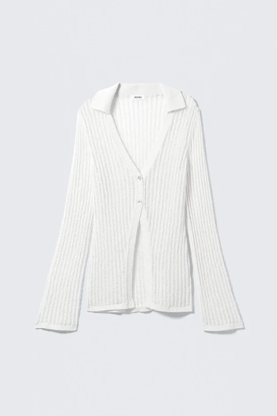 Cárdigan de punto abierto con cuello en V – Blanco roto Cárdigan de punto abierto con cuello en V – Blanco roto