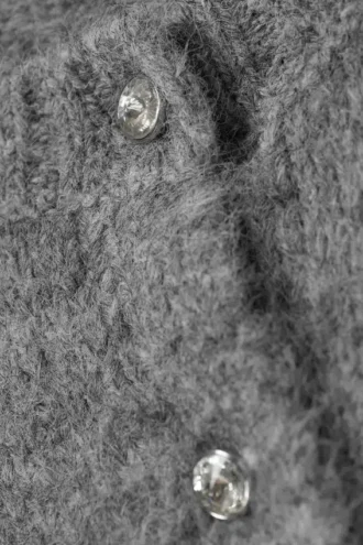 Cárdigan de punto cepillado con botones – Gris jaspeado