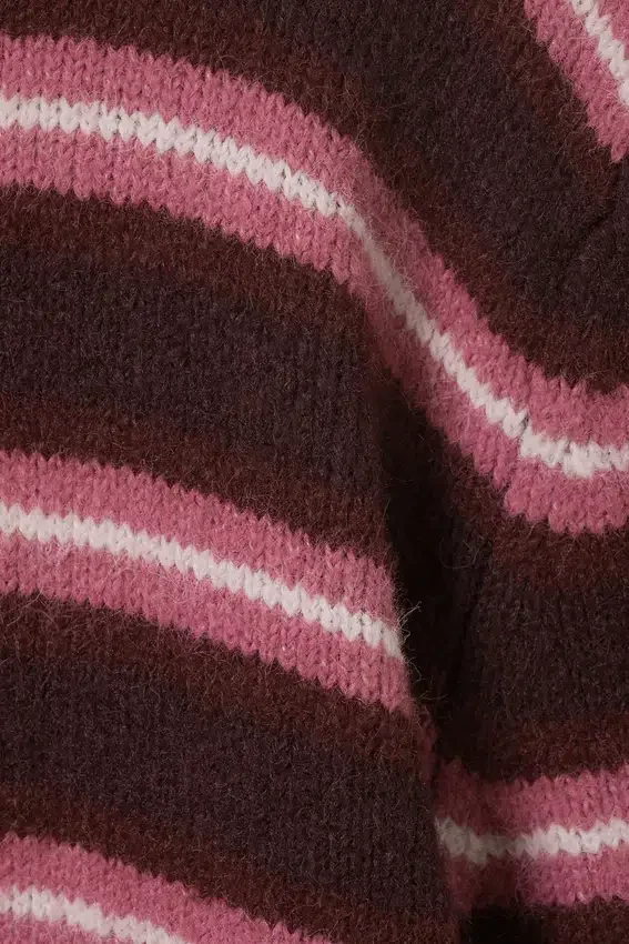 Cárdigan de punto cepillado con botones – Rayas en rojo oscuro y rosa Cárdigan de punto cepillado con botones – Rayas en rojo oscuro y rosa