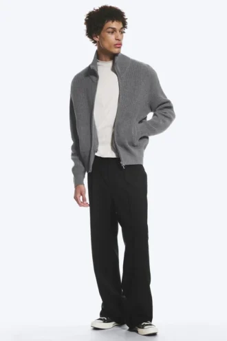 Cárdigan de punto con cuello alto y cremallera, de corte holgado – Gris claro empolvado