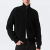 Cárdigan de punto con cuello alto y cremallera de corte holgado – Negro Cárdigan de punto con cuello alto y cremallera de corte holgado – Negro