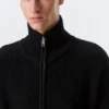 Cárdigan de punto con cuello alto y cremallera de corte holgado – Negro Cárdigan de punto con cuello alto y cremallera de corte holgado – Negro