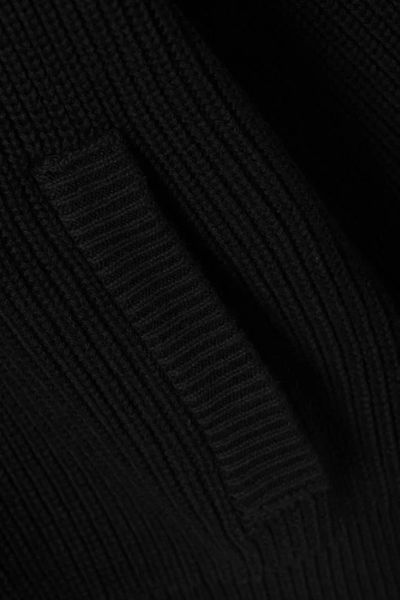 Cárdigan de punto con cuello alto y cremallera de corte holgado – Negro Cárdigan de punto con cuello alto y cremallera de corte holgado – Negro