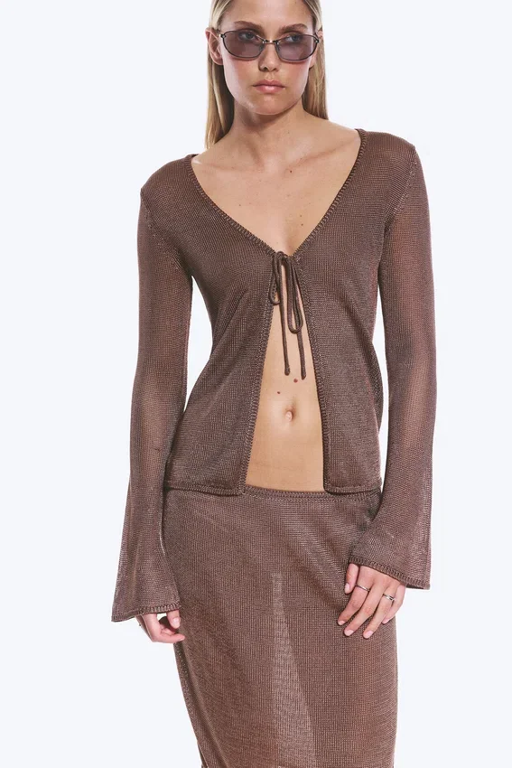Cárdigan de punto con cuello en V – Marrón Cárdigan de punto con cuello en V – Marrón
