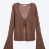 Cárdigan de punto con cuello en V – Marrón Cárdigan de punto con cuello en V – Marrón