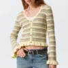 Cárdigan de punto con cuello en V – Rayas amarillo claro Cárdigan de punto con cuello en V – Rayas amarillo claro