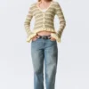Cárdigan de punto con cuello en V – Rayas amarillo claro Cárdigan de punto con cuello en V – Rayas amarillo claro