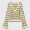 Cárdigan de punto con cuello en V – Rayas amarillo claro Cárdigan de punto con cuello en V – Rayas amarillo claro