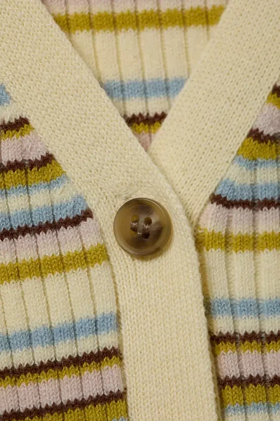 Cárdigan de punto con cuello en V – Rayas amarillo claro Cárdigan de punto con cuello en V – Rayas amarillo claro