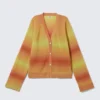 Cárdigan de punto con cuello en V y degradado – Naranja y amarillo difuminado