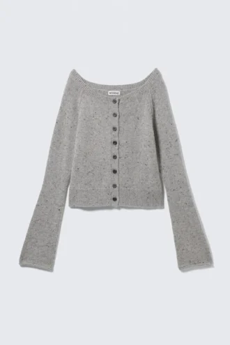 Cárdigan de punto con efecto peludo en mezcla de lana – Gris jaspeado