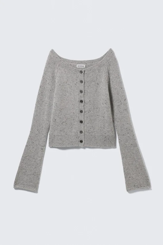 Cárdigan de punto con efecto peludo en mezcla de lana – Gris jaspeado Cárdigan de punto con efecto peludo en mezcla de lana – Gris jaspeado