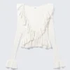 Cárdigan de punto con volantes y cuello en V de Yulia B – Blanco Cárdigan de punto con volantes y cuello en V de Yulia B – Blanco