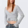 Cárdigan de punto cruzado con cuello en V – Gris jaspeado Cárdigan de punto cruzado con cuello en V – Gris jaspeado