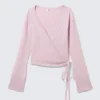 Cárdigan de punto cruzado con cuello en V – Rosa claro Cárdigan de punto cruzado con cuello en V – Rosa claro