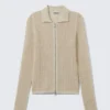 Cárdigan de punto de algodón con cremallera – Beige claro Cárdigan de punto de algodón con cremallera – Beige claro
