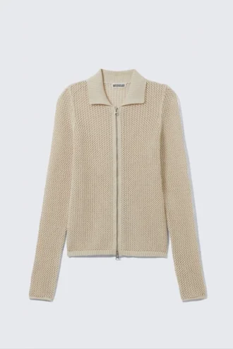 Cárdigan de punto de algodón con cremallera – Beige claro