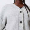 Cárdigan de punto de corte holgado con cuello en V – Gris jaspeado Cárdigan de punto de corte holgado con cuello en V – Gris jaspeado