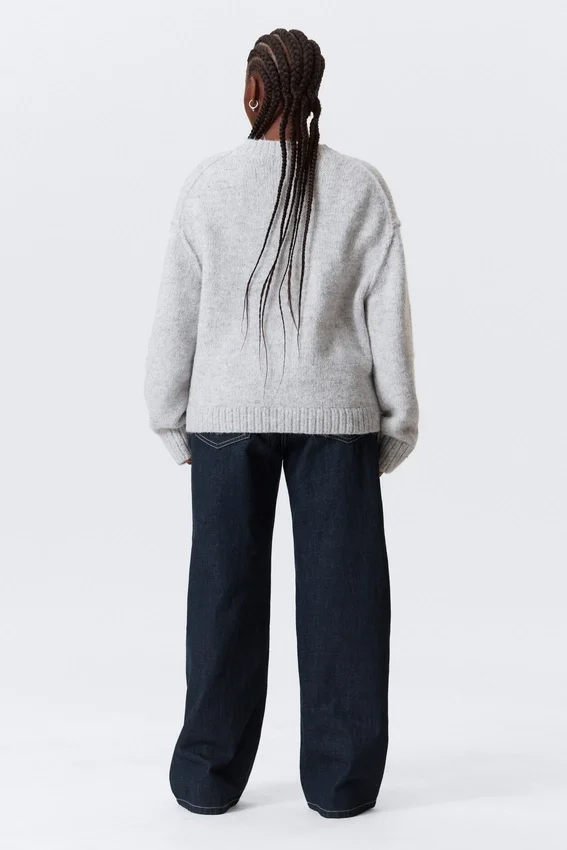 Cárdigan de punto de corte holgado con cuello en V – Gris jaspeado Cárdigan de punto de corte holgado con cuello en V – Gris jaspeado