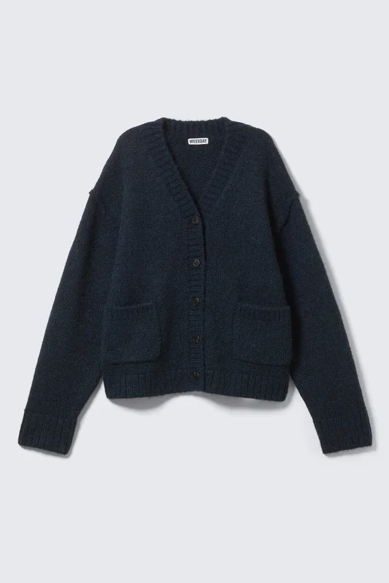 Cárdigan de punto holgado con cuello en V – Azul oscuro Cárdigan de punto holgado con cuello en V – Azul oscuro