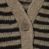 Cárdigan de punto holgado con cuello en V – Beige – Rayas negras Cárdigan de punto holgado con cuello en V – Beige – Rayas negras