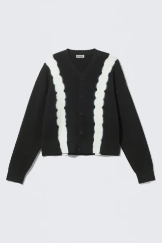 Cárdigan de punto holgado con estampado tie-dye – Negro Tie-Dye